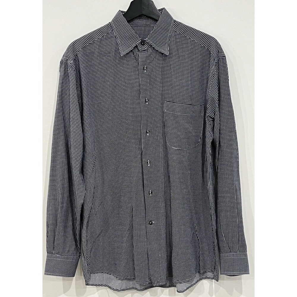Zanella Mens Button Up Shirt Made In Italy Dark Black Grid Check
